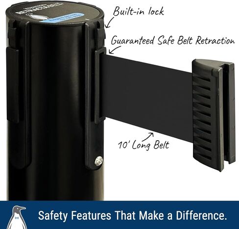 stanchion من الدرجة التجارية 2 عبوة بواسطة VisionTron-Retracta Belt Prime (Model P101SB) حاجز حزام قابل للسحب 10 '-حاجز تحكم في القاعدة الثقيلة (ما بعد الحزام الأسود والأصفر) in Kuwait