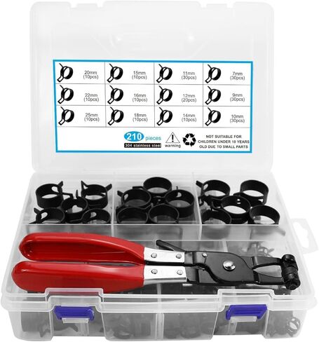 210Pcs 7-25mm Spring Band Hose Clamps With Plier Assortment Kit Vacuum Hose Steel Clamp Pressure Air Clip in Kuwait