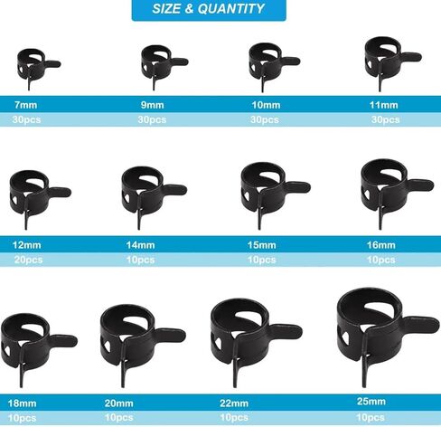 210Pcs 7-25mm Spring Band Hose Clamps With Plier Assortment Kit Vacuum Hose Steel Clamp Pressure Air Clip in Kuwait