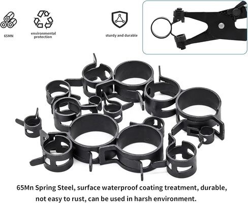 100Pcs 6-25mm Black Spring Band Hose Clamp with Plier Kit Line Vacuum Hose Water Tube Pipe Clamp Clip in Kuwait