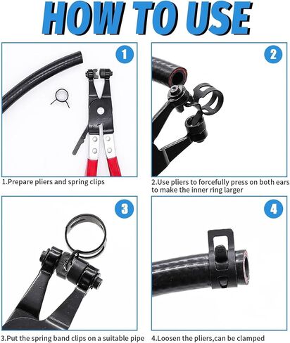 100Pcs 6-25mm Black Spring Band Hose Clamp with Plier Kit Line Vacuum Hose Water Tube Pipe Clamp Clip in Kuwait