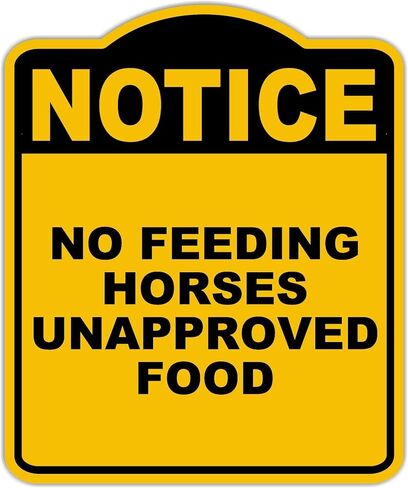 لا توجد خيول تغذية غير موافق عليها الطعام إشعار أصفر أسود بلومنيوم علامة مركب 15 × 18 بوصة in Kuwait