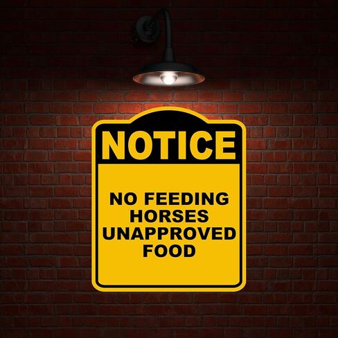 لا توجد خيول تغذية غير موافق عليها الطعام إشعار أصفر أسود بلومنيوم علامة مركب 15 × 18 بوصة in Kuwait