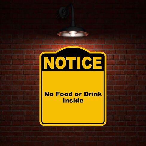 لا يوجد طعام أو مشروب داخل إشعار أصفر أسود بلومنيوم علامة مركب 20 × 24 بوصة in Kuwait