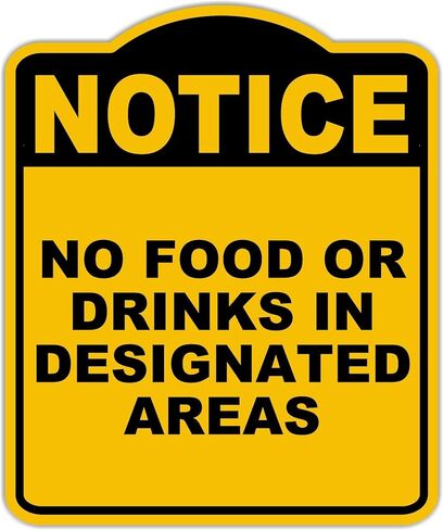 لا يوجد طعام أو مشروبات في المناطق المحددة تلاحظ علامة مركب من الألومنيوم الأسود الصفراء 8.5 × 10 بوصات in Kuwait