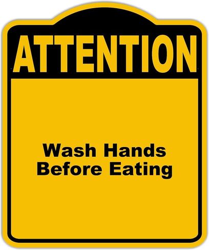 اغسل اليدين قبل أن يأكل الاهتمام علامة مركب من الألومنيوم الأسود الأصفر 8.5 × 10 بوصات in Kuwait