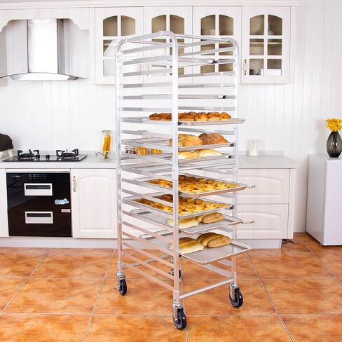 Giantex 20-Tier Kitchen Bun Pan Sheet Rack Aluminum Bakery Rack Home Commercial Kitchen Bakery Cooling Rack w/Wheels 2 Lockable & Open Shelf in Saudi Arabia