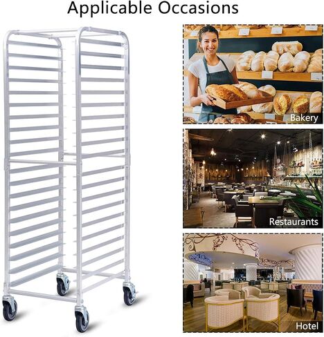 Giantex 20-Tier Kitchen Bun Pan Sheet Rack Aluminum Bakery Rack Home Commercial Kitchen Bakery Cooling Rack w/Wheels 2 Lockable & Open Shelf in Saudi Arabia