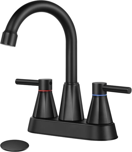 4 inches Bathroom Faucet for 3 Hole,2-Handle Bathroom Sink Faucets with Pop Up Drain (Matte Black) in Saudi Arabia