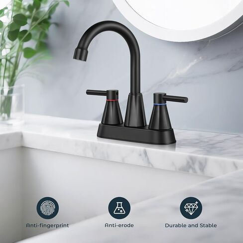 4 inches Bathroom Faucet for 3 Hole,2-Handle Bathroom Sink Faucets with Pop Up Drain (Matte Black) in Saudi Arabia