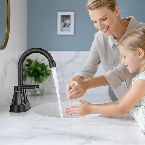 4 inches Bathroom Faucet for 3 Hole,2-Handle Bathroom Sink Faucets with Pop Up Drain (Matte Black) in Saudi Arabia