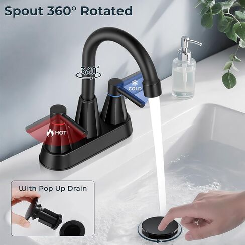 4 inches Bathroom Faucet for 3 Hole,2-Handle Bathroom Sink Faucets with Pop Up Drain (Matte Black) in Saudi Arabia