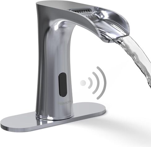 PRIMSOPH Automatic Motion Sensor Hands Free Electronic Infrared Smart Commercial Touchless Bathroom Sink Faucet with Cover Plate Temperature Mixer Battery or Plug-in Powered Chrome in Saudi Arabia