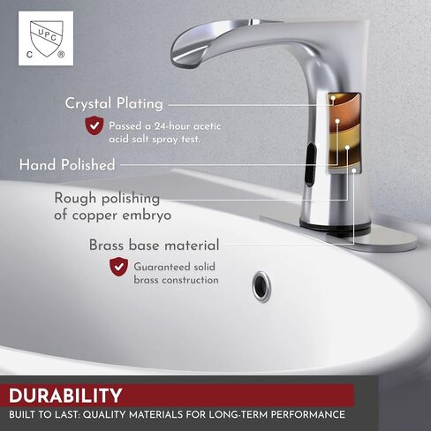 PRIMSOPH Automatic Motion Sensor Hands Free Electronic Infrared Smart Commercial Touchless Bathroom Sink Faucet with Cover Plate Temperature Mixer Battery or Plug-in Powered Chrome in Saudi Arabia