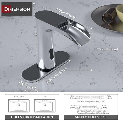 PRIMSOPH Automatic Motion Sensor Hands Free Electronic Infrared Smart Commercial Touchless Bathroom Sink Faucet with Cover Plate Temperature Mixer Battery or Plug-in Powered Chrome in Saudi Arabia
