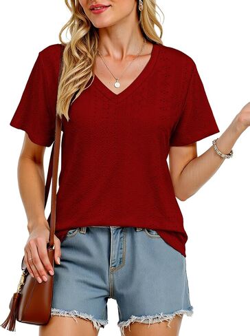 Womens V-Neck T-Shirts 2025- Soft Loose Fit Casual Tees with Curved Hem for Everyday Wear in Saudi Arabia