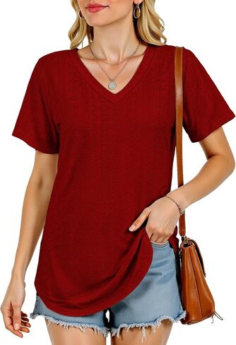 Womens V-Neck T-Shirts 2025- Soft Loose Fit Casual Tees with Curved Hem for Everyday Wear in Saudi Arabia