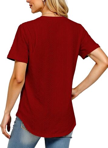 Womens V-Neck T-Shirts 2025- Soft Loose Fit Casual Tees with Curved Hem for Everyday Wear in Saudi Arabia