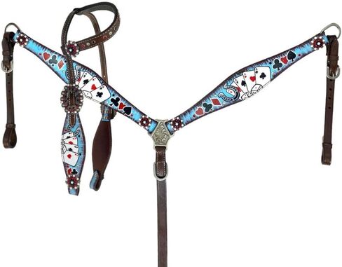Showman Electric Aces Single Ear Leather Headstall & Breast Collar Set in Saudi Arabia