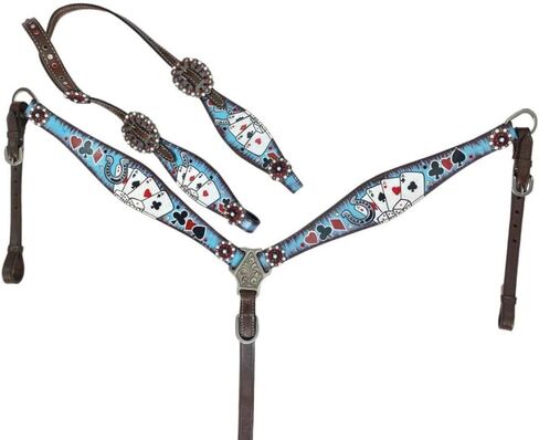 Showman Electric Aces Single Ear Leather Headstall & Breast Collar Set in Saudi Arabia