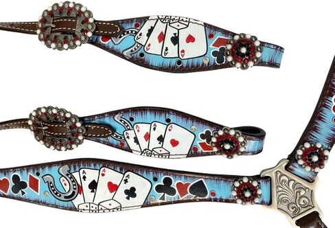 Showman Electric Aces Single Ear Leather Headstall & Breast Collar Set in Saudi Arabia