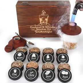 SMOKEOLOGIST Whiskey, Cocktail, and Old Fashioned Smoker Kit with Torch – includes 8 Unique Natural Wood Flavors, Luxury Wooden Box Gift Packaging, Premium Butane Torch (butane fuel not included) in Saudi Arabia