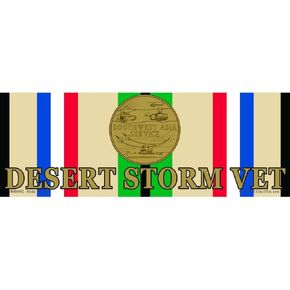 Desert Storm Veteran Ribbon & Medal Pumper Sticker 3-1/4 "X9" in Kuwait