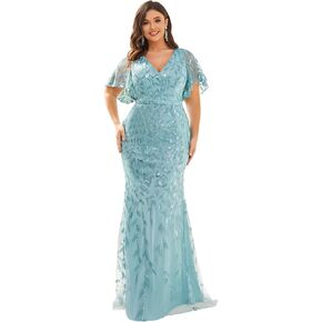 Ever-Pretty Women's V-Neck Curvy Embroidery Formal Dresses Plus Size Sequin Mother of The Bride Dresses 0692-PZUSA in Kuwait