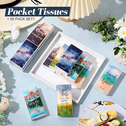 Outus 60 Pack Christian Pocket Tissues Travel Size 4 Ply Bible Verse Tissues Bulk 600 Sheets Inspirational Facial Individual Religious Gift for Christmas Church Wedding Travel(Flower Style) in Saudi Arabia