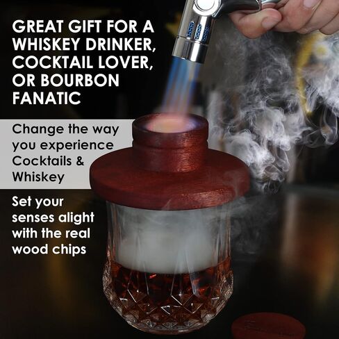 SMOKEOLOGIST Whiskey, Cocktail, and Old Fashioned Smoker Kit with Torch – includes 8 Unique Natural Wood Flavors, Luxury Wooden Box Gift Packaging, Premium Butane Torch (butane fuel not included) in Saudi Arabia