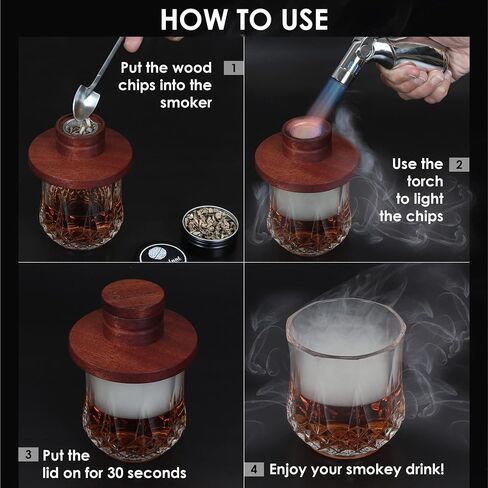 SMOKEOLOGIST Whiskey, Cocktail, and Old Fashioned Smoker Kit with Torch – includes 8 Unique Natural Wood Flavors, Luxury Wooden Box Gift Packaging, Premium Butane Torch (butane fuel not included) in Saudi Arabia