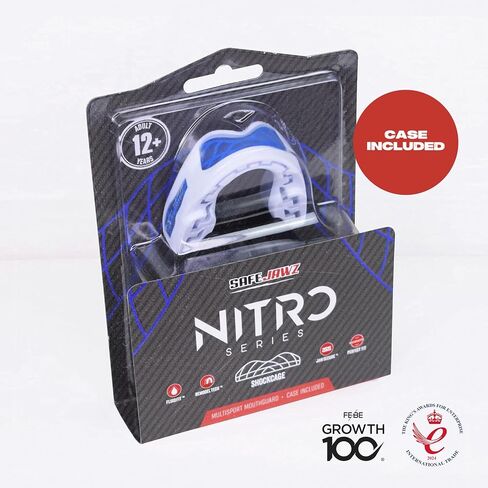 Safejawz Sports Mouthguard Triple Layer ، Premium-shock-cage beath mouth with case for basketball ، lacrosse ، footbool ، artial arts ، hockey and all contact Sports (White) in Kuwait