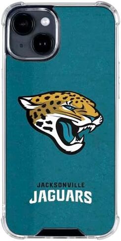 Skinit Clear Phone Case Compatible with iPhone 15 - Officially Licensed NFL Jacksonville Jaguars Teal Distressed Design in Saudi Arabia