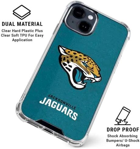 Skinit Clear Phone Case Compatible with iPhone 15 - Officially Licensed NFL Jacksonville Jaguars Teal Distressed Design in Saudi Arabia