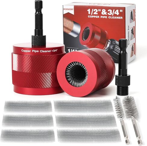 1/2 "و 3/4" منظف أنابيب النحاس مجموعة للتدريب ، مع 1/4 "شفرات سداسية و 6 فرشاة وفرشاة تنظيف الأنابيب ، أدوات السباكة لإزالة الصدأ والبقع والطلاء من النحاس والمعادن الأنابيب in Saudi Arabia