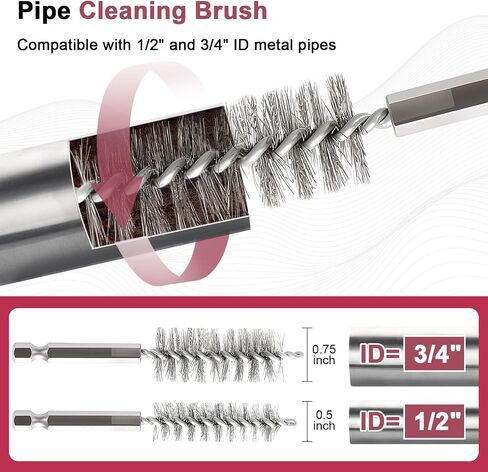 1/2 "و 3/4" منظف أنابيب النحاس مجموعة للتدريب ، مع 1/4 "شفرات سداسية و 6 فرشاة وفرشاة تنظيف الأنابيب ، أدوات السباكة لإزالة الصدأ والبقع والطلاء من النحاس والمعادن الأنابيب in Saudi Arabia