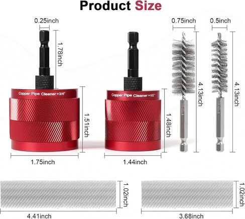 1/2 "و 3/4" منظف أنابيب النحاس مجموعة للتدريب ، مع 1/4 "شفرات سداسية و 6 فرشاة وفرشاة تنظيف الأنابيب ، أدوات السباكة لإزالة الصدأ والبقع والطلاء من النحاس والمعادن الأنابيب in Saudi Arabia