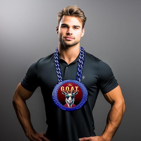 Trophy Depot G.O.A.T Medallion Medallion - 6 "الزهور المعدنية الأزرق على الإطلاق مع ترصيع الذهب/الأسود الحصري الذي يتميز باختيار 3 شعارات عنزة أصلية. in Saudi Arabia