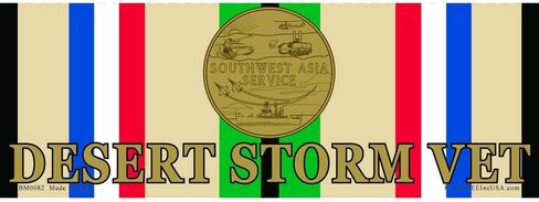 Desert Storm Veteran Ribbon & Medal Bumper Sticker 3-1/4"X9" in Saudi Arabia