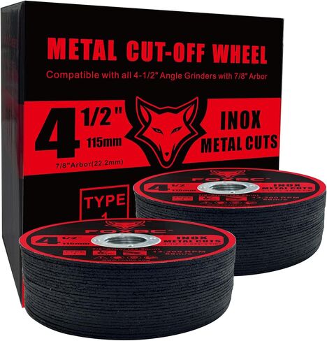 FOXBC 4-1/2 Inch Metal Cut-Off Discs Wheel, Cutting for Metal & Stainless Steel for Angle Grinder, 4-1/2" x .045" x 7/8" - 50 Pack in Saudi Arabia