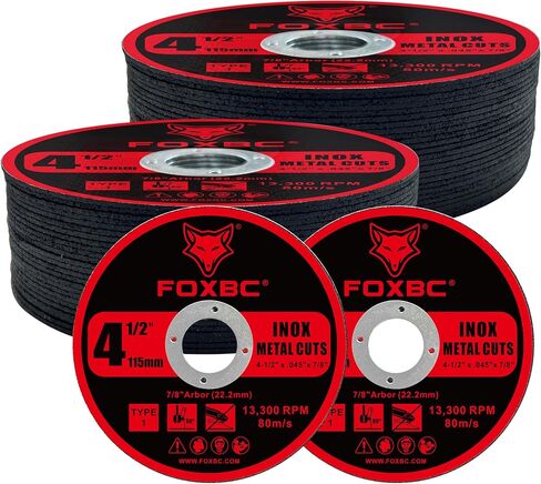 FOXBC 4-1/2 Inch Metal Cut-Off Discs Wheel, Cutting for Metal & Stainless Steel for Angle Grinder, 4-1/2" x .045" x 7/8" - 50 Pack in Saudi Arabia