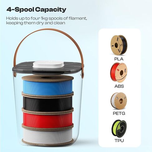 Caydo Filament Storage Vacuum Box with Smart Pressure Control, One-Button Operation, Rechargeable 3D Filament Storage Container with 4 Spools Capacity for PLA/PETG/TPU/ABS/PA/PVA, 1-Pack in Saudi Arabia