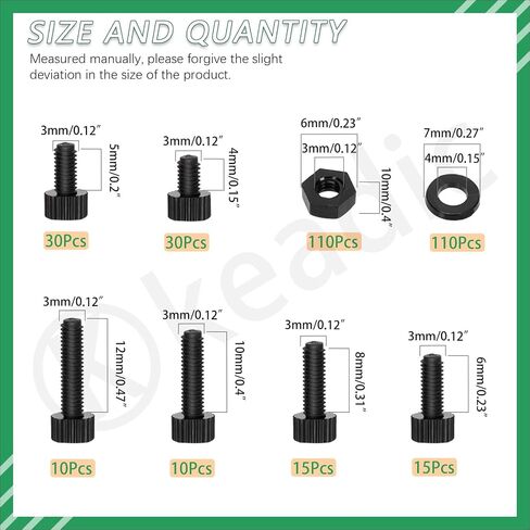 Keadic 330Pcs M3 Nylon Hex Bolts Kit: Black Nylon Hex Socket Head Cap Screws, Nuts, Washers - Motion Sensor, Controller Board, Flight Control Stack Building in Saudi Arabia