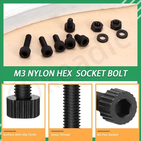 Keadic 330Pcs M3 Nylon Hex Bolts Kit: Black Nylon Hex Socket Head Cap Screws, Nuts, Washers - Motion Sensor, Controller Board, Flight Control Stack Building in Saudi Arabia