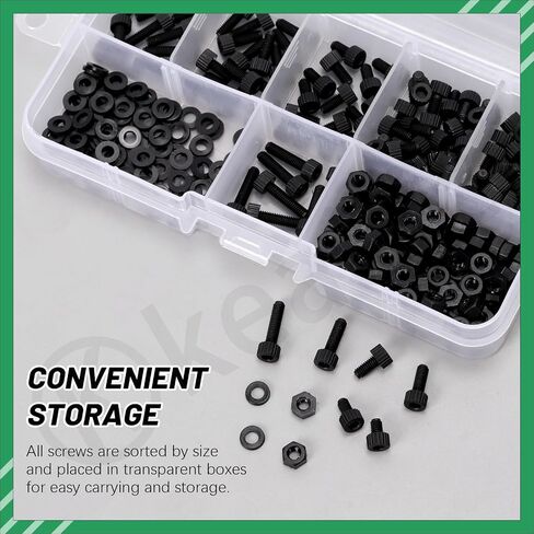 Keadic 330Pcs M3 Nylon Hex Bolts Kit: Black Nylon Hex Socket Head Cap Screws, Nuts, Washers - Motion Sensor, Controller Board, Flight Control Stack Building in Saudi Arabia