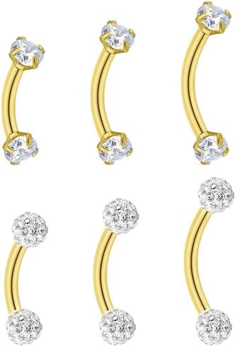 Internally Threaded Eyebrow Piercing Jewelry 16G 6mm 8mm 10mm Surgical Steel Gold Vertical Labret Lip Jewelry Curved Barbell Eyebrow Rings Rook Navel Small Belly Button Ring for Women Men in Saudi Arabia