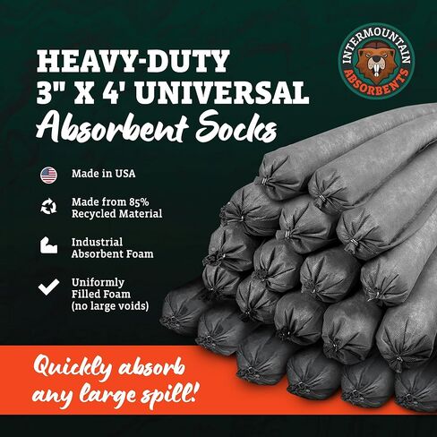 الجوارب الشاملة للامتصاص - 3 "x4 '(20 حزمة) 1 جالون لكل جورب - حواجز الفيضان المتساقط للزيت من أجل المنزل الخارجي ، الجوارب المائية وامتصاصات تنظيف الزيت ، حاجز فيضان الجراج in Kuwait