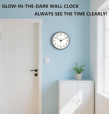 توهج في ساعة الحائط المظلمة غير الموقوتة ، بطارية حائط صامتة 10 بوصة تعمل بطارية ، عدد كبير من الزجاج المقسى ، ساعة مستديرة ليلية لتناظرية مكتب غرفة المعيشة غرفة نوم ، أسود in Kuwait