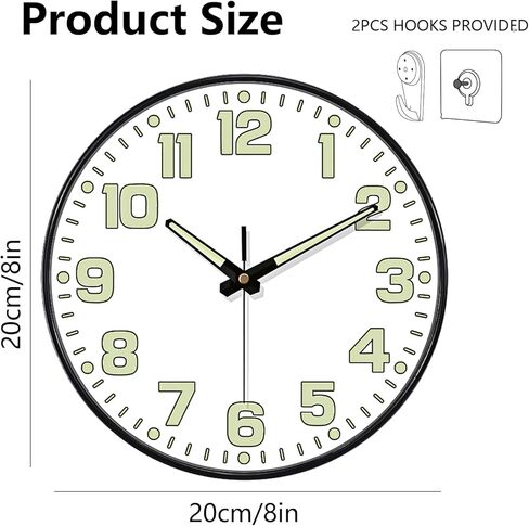 توهج في ساعة الحائط المظلمة غير الموقوتة ، بطارية حائط صامتة 10 بوصة تعمل بطارية ، عدد كبير من الزجاج المقسى ، ساعة مستديرة ليلية لتناظرية مكتب غرفة المعيشة غرفة نوم ، أسود in Kuwait