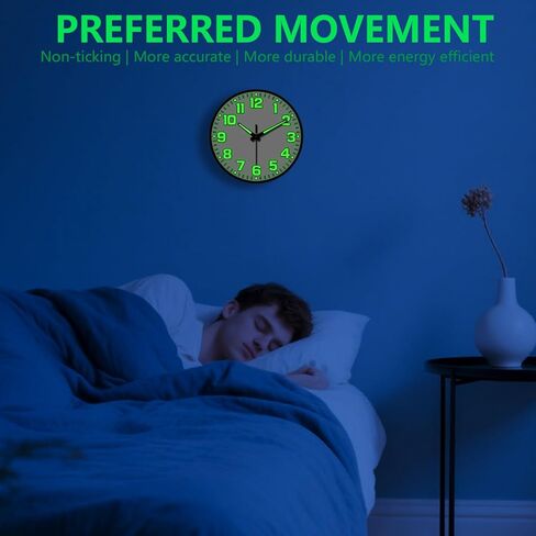 توهج في ساعة الحائط المظلمة غير الموقوتة ، بطارية حائط صامتة 10 بوصة تعمل بطارية ، عدد كبير من الزجاج المقسى ، ساعة مستديرة ليلية لتناظرية مكتب غرفة المعيشة غرفة نوم ، أسود in Kuwait